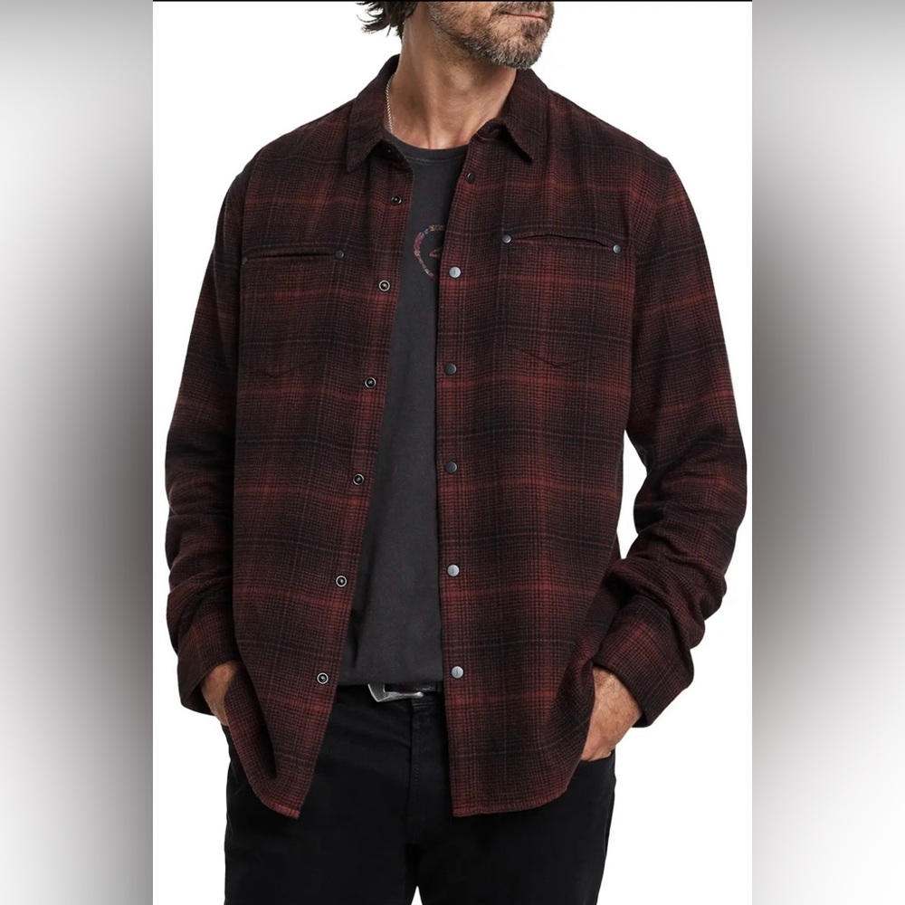 $228 NWT John Varvatos Shirt XXL Red Men's Dario Flannel 2XL Snap Front Sweater